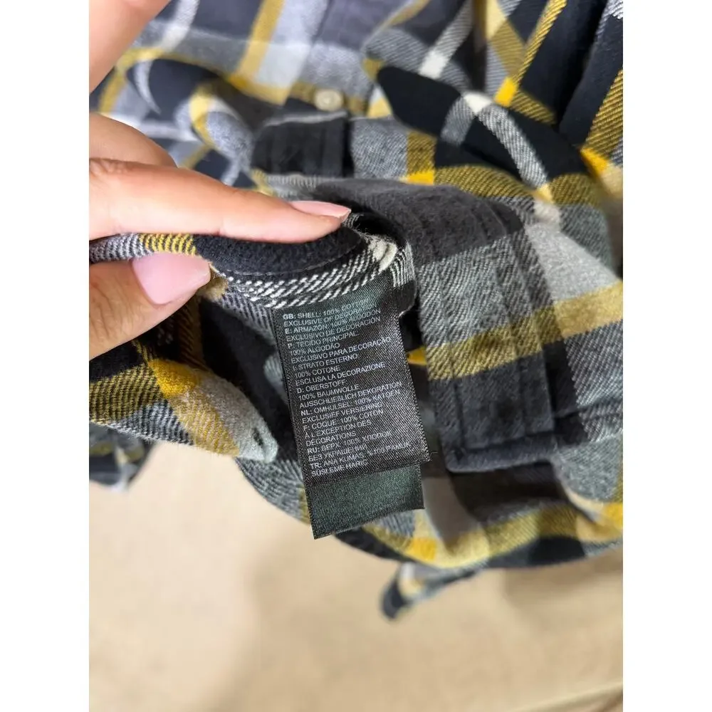 The North Face Flannel Shirt Men's XL Black Yellow Plaid Long Sleeve Button Down